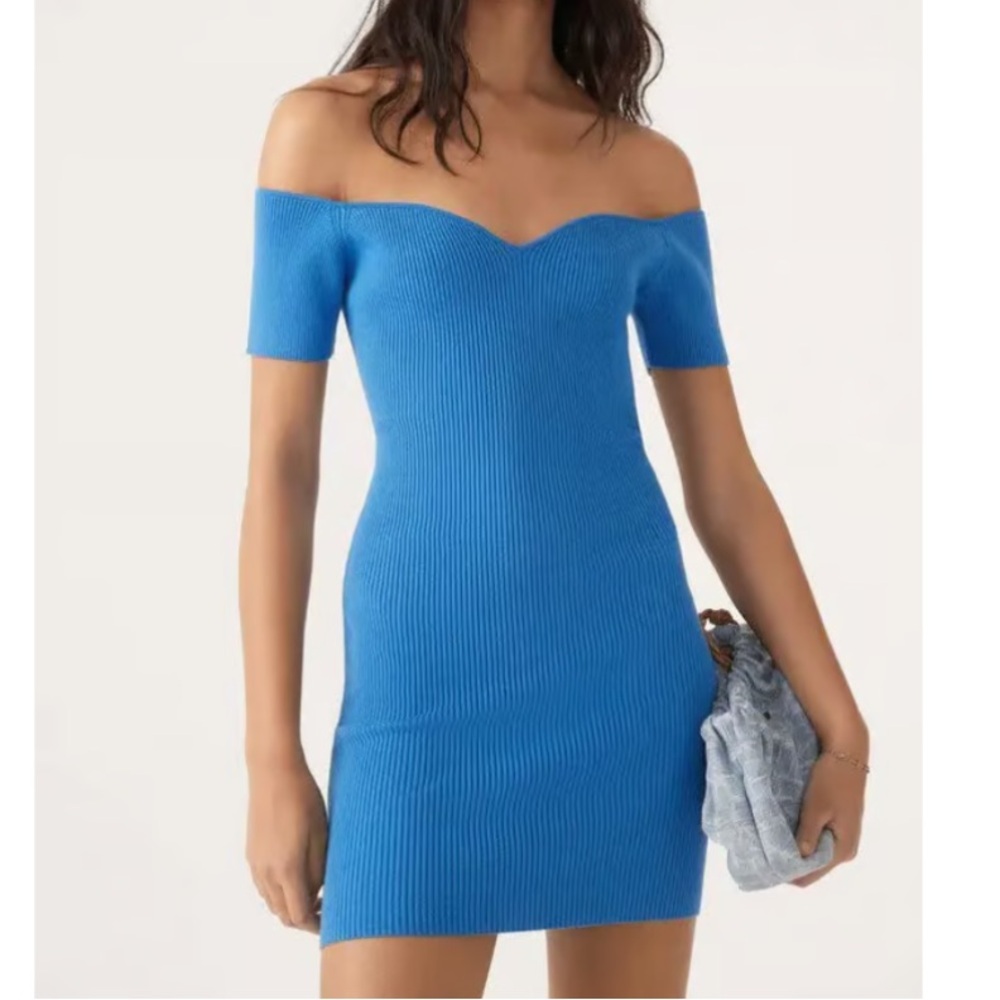 Ba&sh Oleane Dress Blue Ribbed Mini Dress size XS US 2 $320